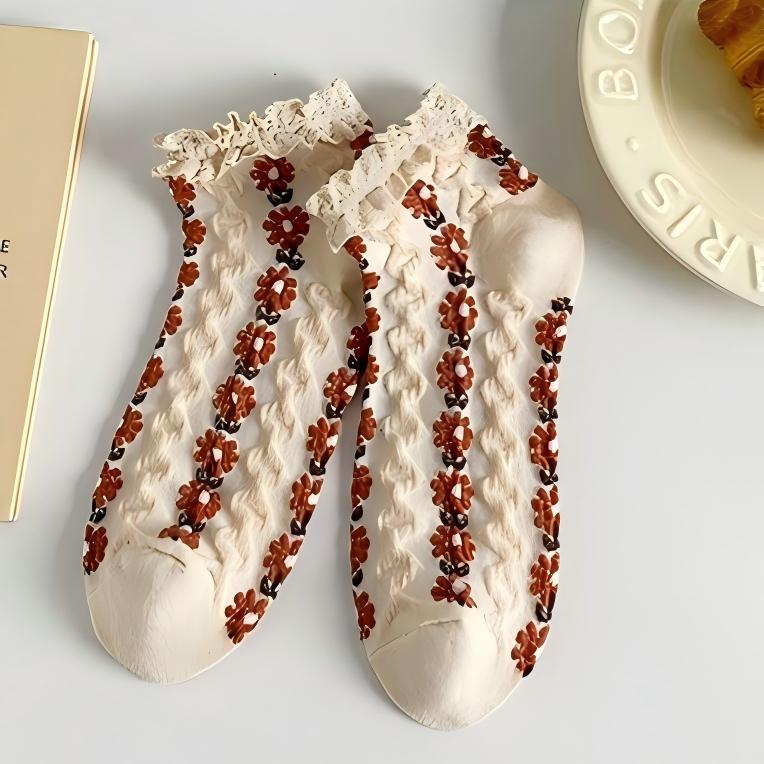 Vintage Floral Ruffle Lace Socks