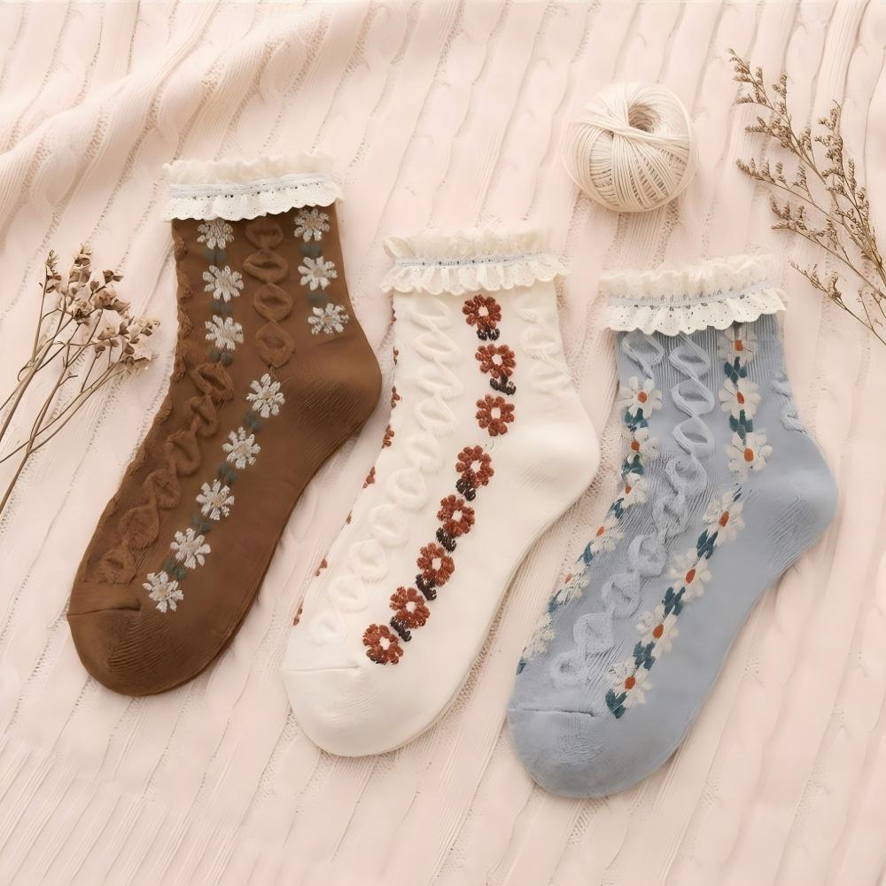 Vintage Floral Ruffle Lace Socks