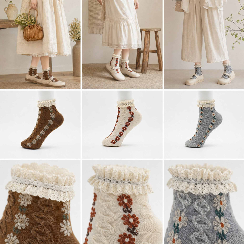 Vintage Floral Ruffle Lace Socks