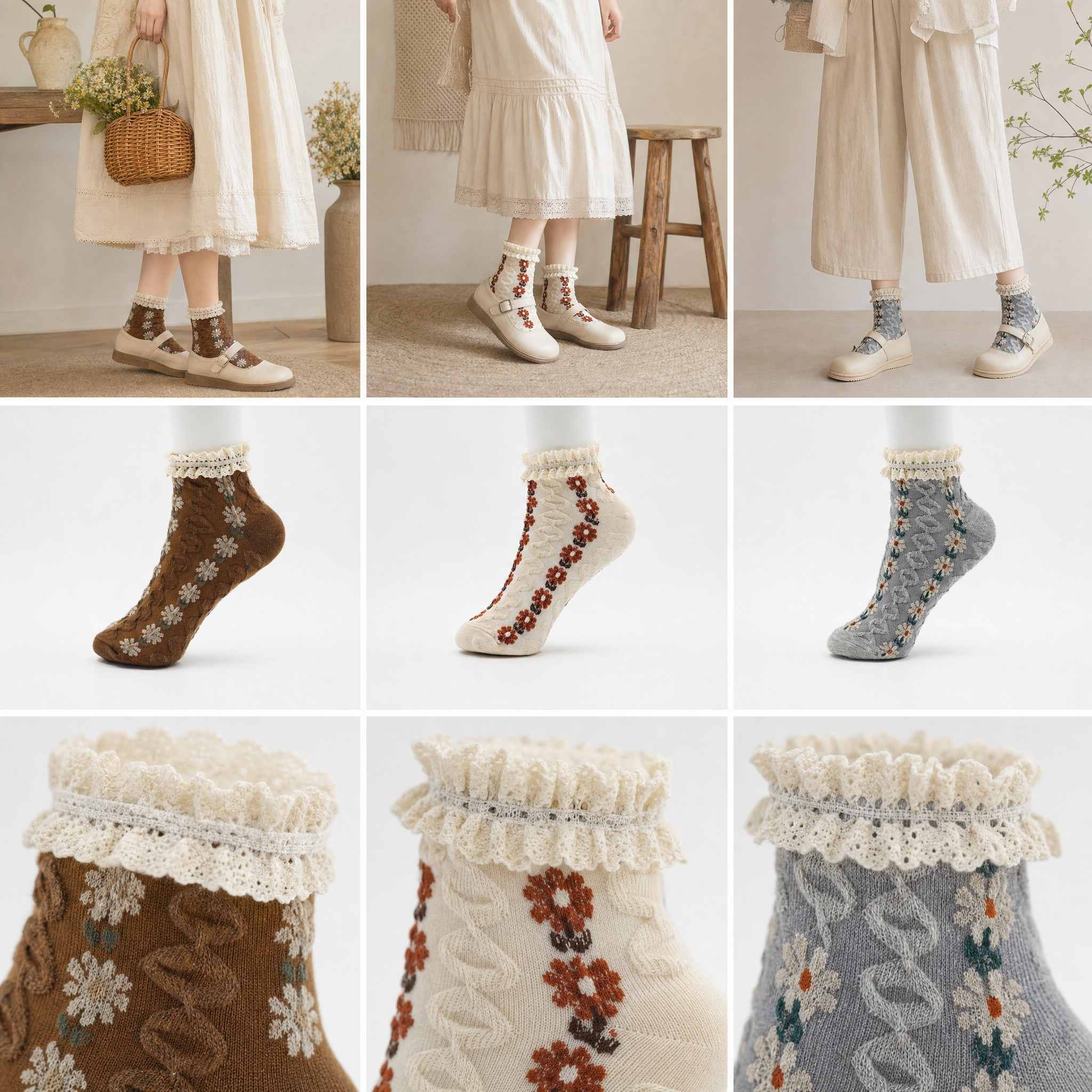 Vintage Floral Ruffle Lace Socks