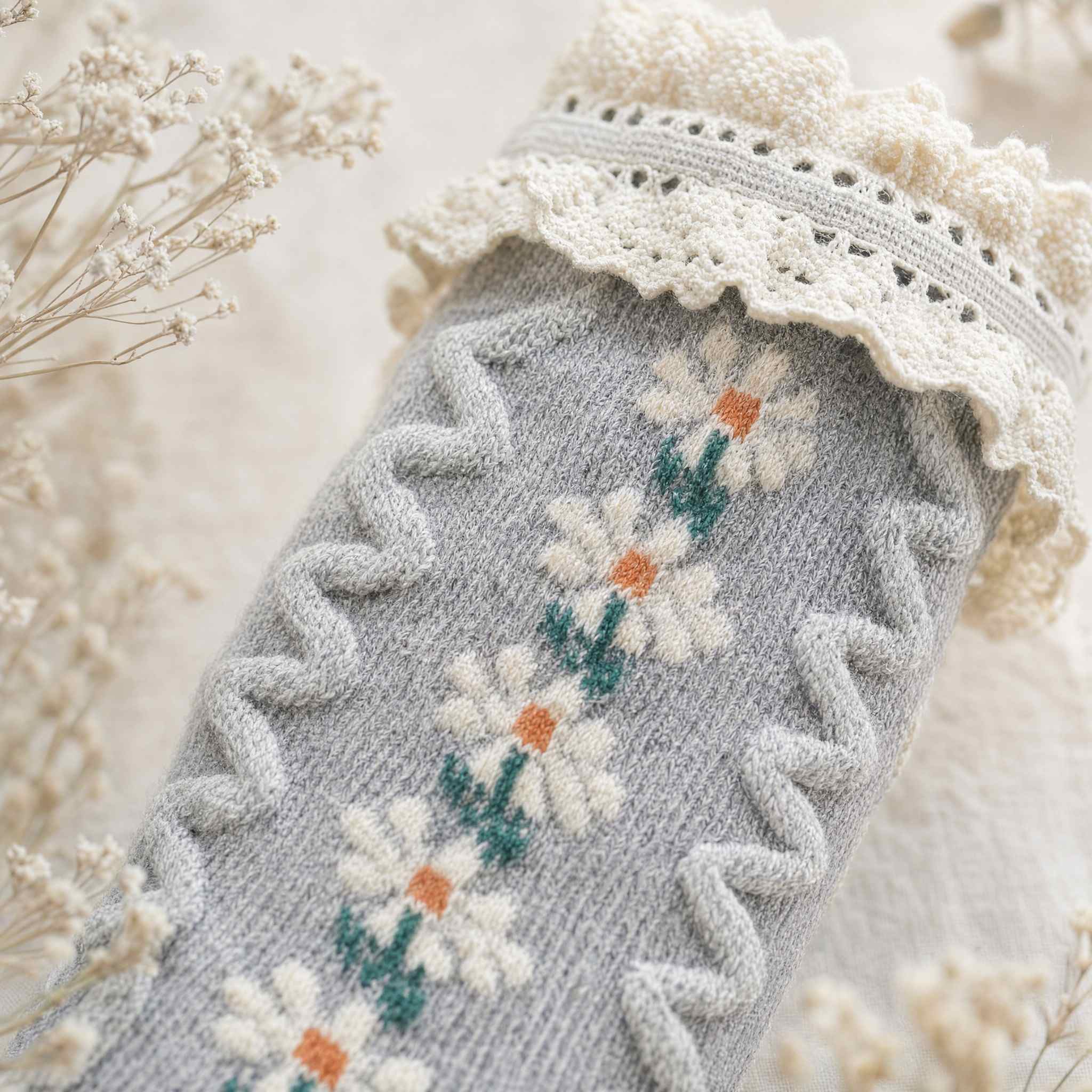 Vintage Floral Ruffle Lace Socks