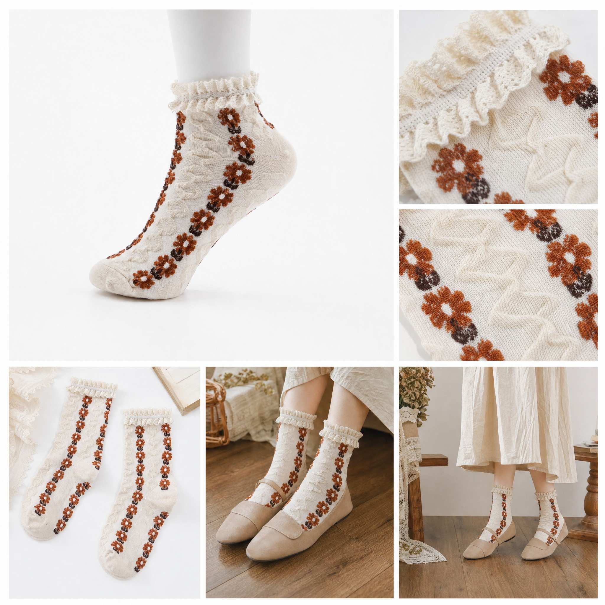 Vintage Floral Ruffle Lace Socks