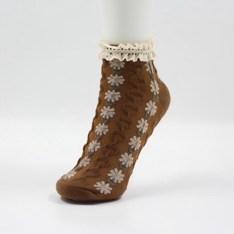Vintage Floral Ruffle Lace Socks