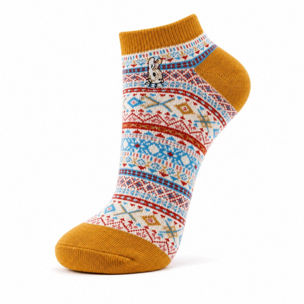 Bohemian Geometric Cotton Ankle Socks (Set of 3)