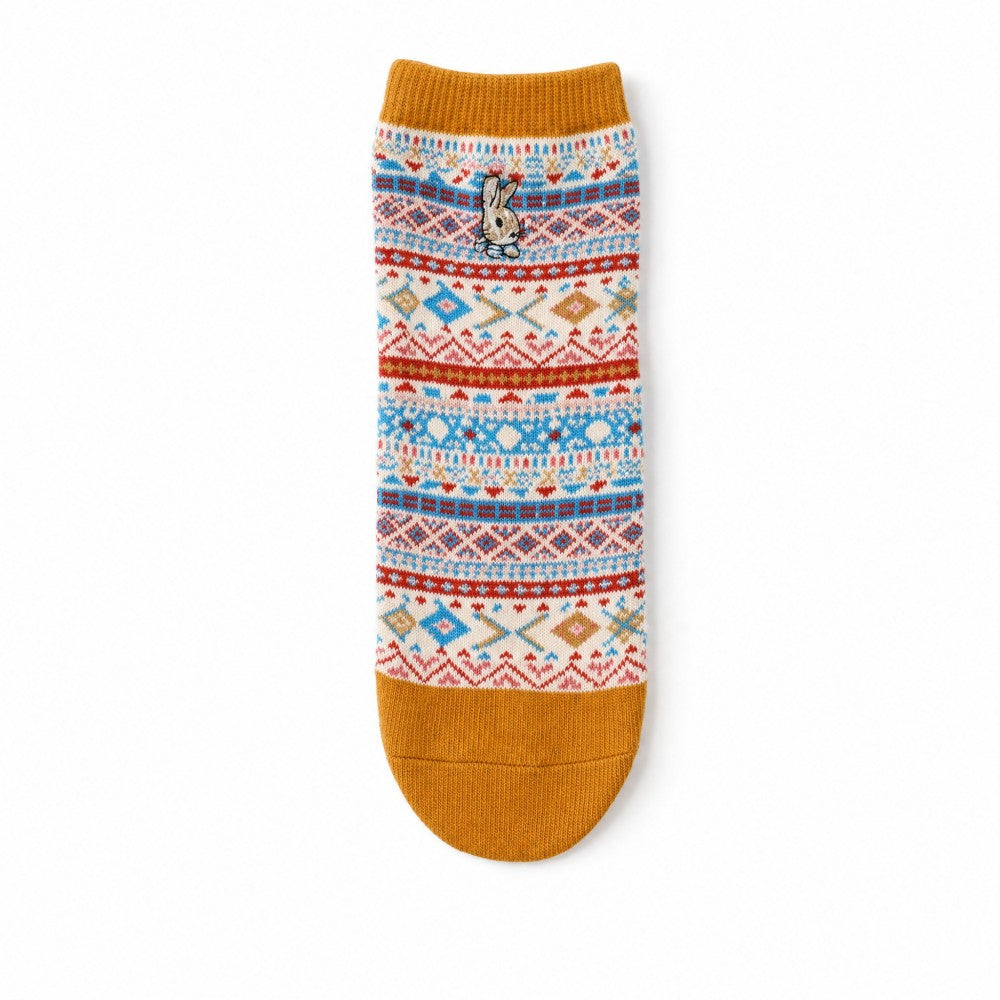 Bohemian Geometric Cotton Ankle Socks (Set of 3)