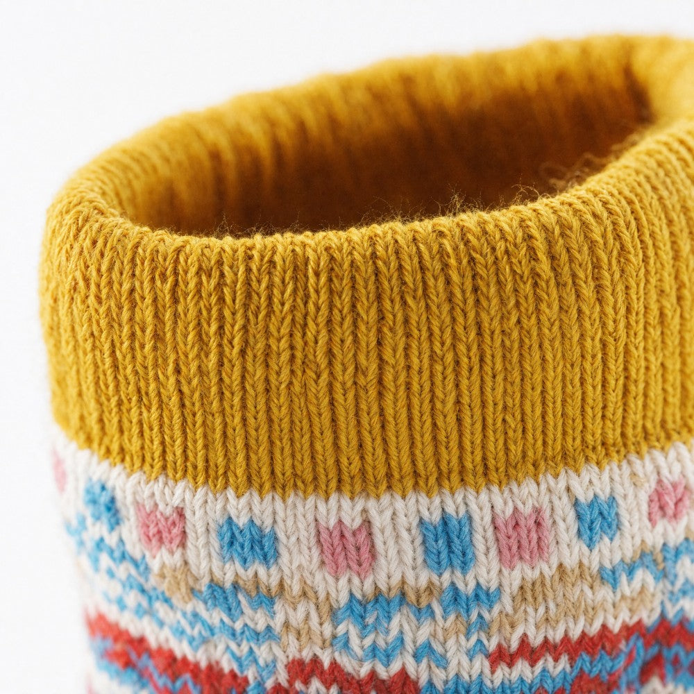 Vintage Fair Isle Ankle Socks with Rabbit Embroidery