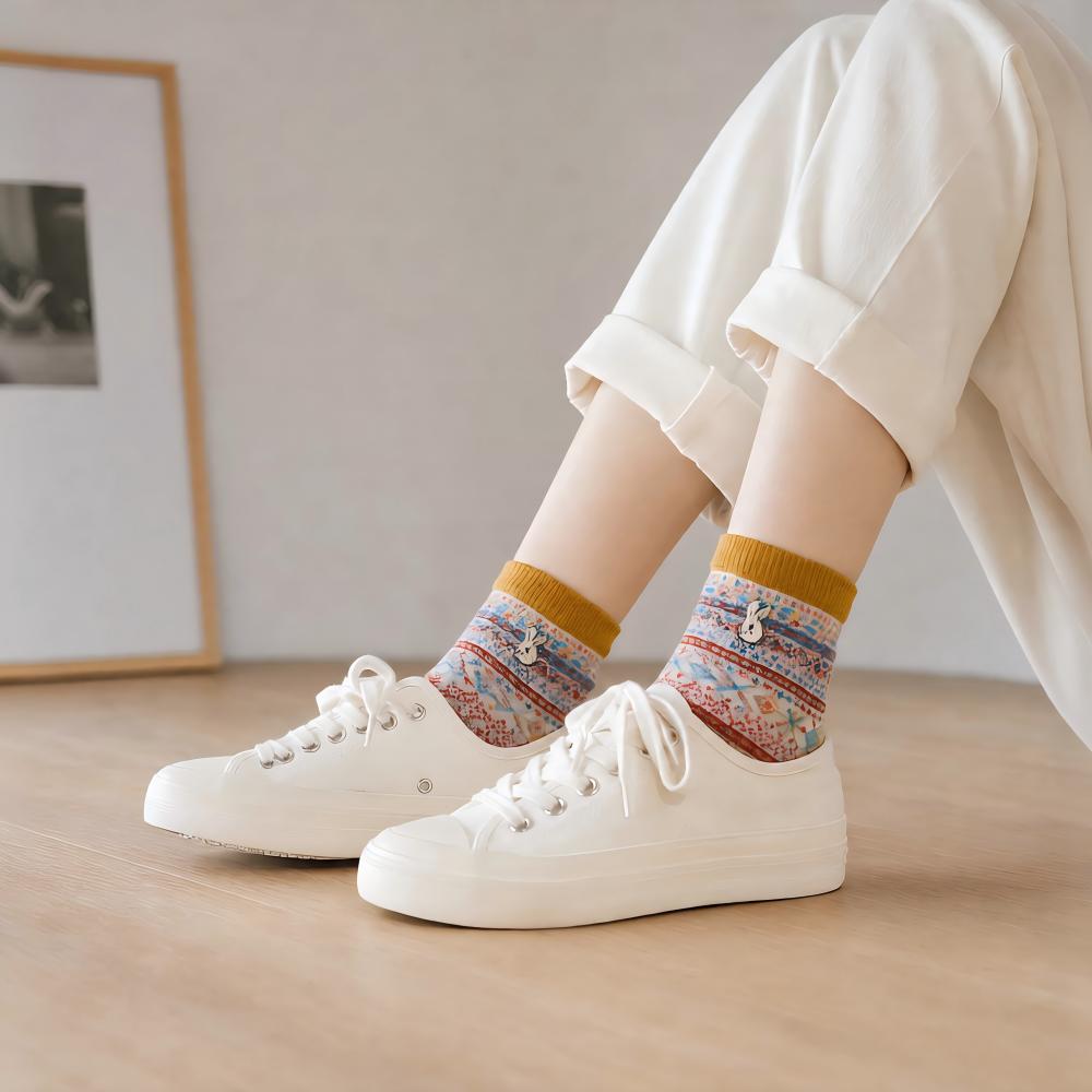 Bohemian Geometric Cotton Ankle Socks (Set of 3)