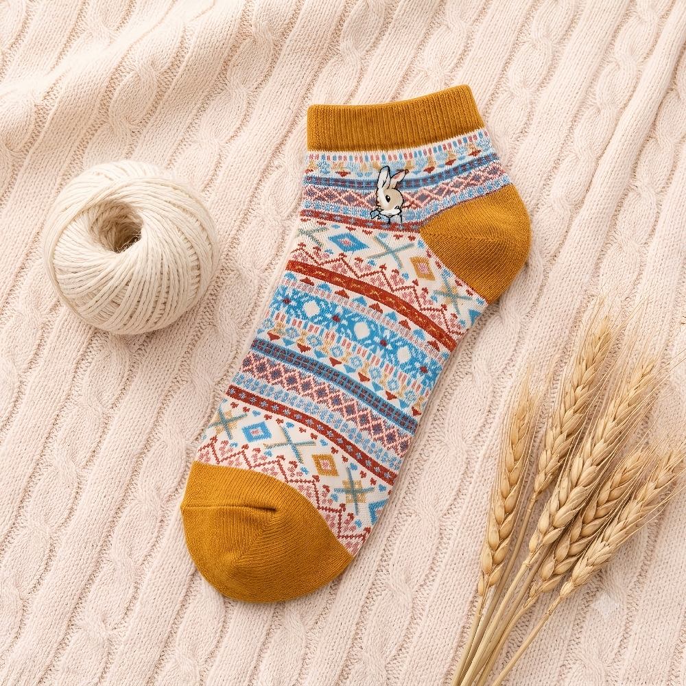 Bohemian Geometric Cotton Ankle Socks (Set of 3)