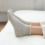 Pastel Ribbed Lace Frill Cotton Ankle Socks (Set of 5)