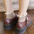 Pastel Ribbed Lace Frill Cotton Ankle Socks (Set of 5)