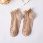 Pastel Ribbed Lace Frill Cotton Ankle Socks (Set of 5)