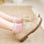 Pastel Ribbed Lace Frill Cotton Ankle Socks (Set of 5)